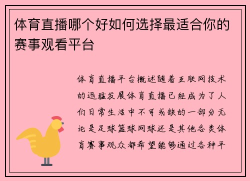 体育直播哪个好如何选择最适合你的赛事观看平台